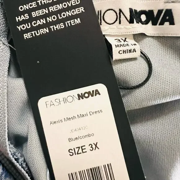 Fashion Nova Alexis Mesh Strapless Maxi Dress Size 3X NWT Blue Combo - Picture 5 of 9